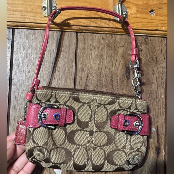 Coach Brown and Pink Signature Wristlet